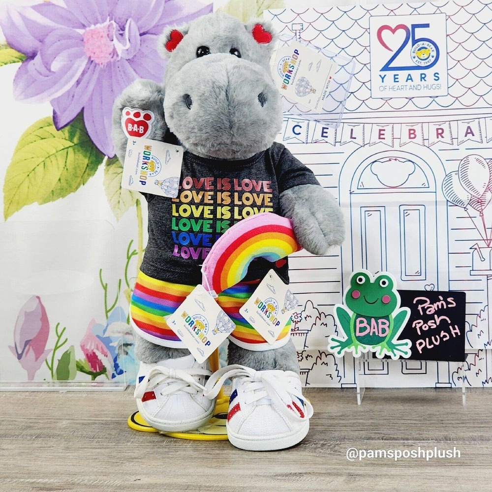 NWT Build A Bear Pride HIPPO & Rainbow Shirt Shorts, Wristie LGBTQ Clothes Heart